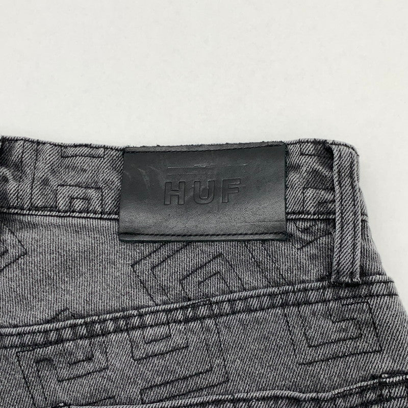 【中古品】【メンズ】 HUF ハフ MONOGRAM DENIM PANT PANTS モノグラムデニムパンツ ジーンズ ボトムス ブランド 古着 153-260412-gm-22-fuz サイズ：28 カラー：ブラック 万代Net店