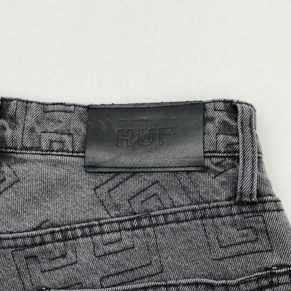 【中古品】【メンズ】 HUF ハフ MONOGRAM DENIM PANT PANTS モノグラムデニムパンツ ジーンズ ボトムス ブランド 古着 153-260412-gm-22-fuz サイズ：28 カラー：ブラック 万代Net店