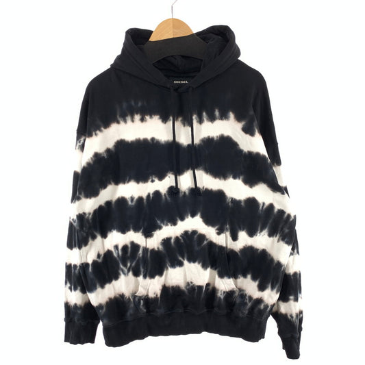 【中古品】【メンズ】 DIESEL ディーゼル PULLOVER PARKER プルオーバーパーカー フーディ― 裏パイル ブランド 古着 141-260412-gm-23-fuz サイズ：M カラー：ブラック ホワイト タイダイ 万代Net店