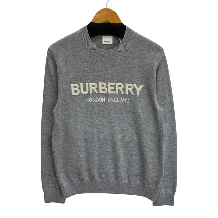 【中古品】【メンズ】 BURBERRY バーバリー LOGO INTARSIA WOOL BLEND SWEATER ロゴ セーター ニット ブランド 古着 141-260117-gm-22-fuz サイズ：S カラー：グレー 万代Net店