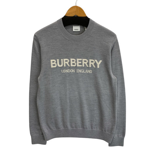 【中古品】【メンズ】 BURBERRY バーバリー LOGO INTARSIA WOOL BLEND SWEATER ロゴ セーター ニット ブランド 古着 141-260117-gm-22-fuz サイズ：S カラー：グレー 万代Net店