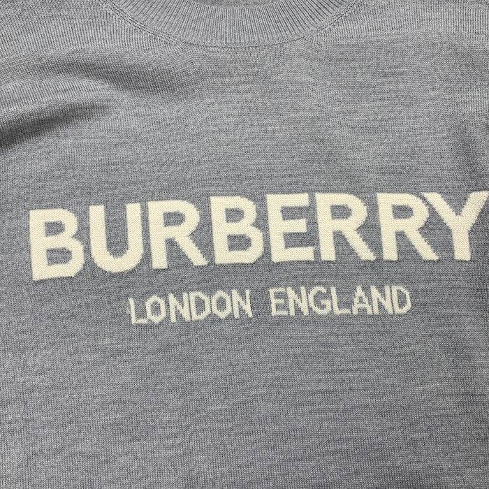 【中古品】【メンズ】 BURBERRY バーバリー LOGO INTARSIA WOOL BLEND SWEATER ロゴ セーター ニット ブランド 古着 141-260117-gm-22-fuz サイズ：S カラー：グレー 万代Net店