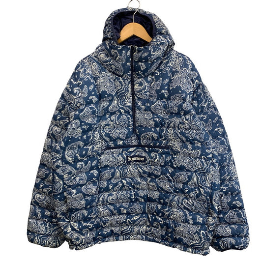 【中古品】【メンズ】 Supreme シュプリーム MICRO DOWN HALF ZIP HOODED PULLOVER マイクロダウンハーフジップ プルオーバージャケット ブランド 古着 149-260221-gm-29-fuz サイズ：XXL カラー：ブルー ペイズリー 万代Net店