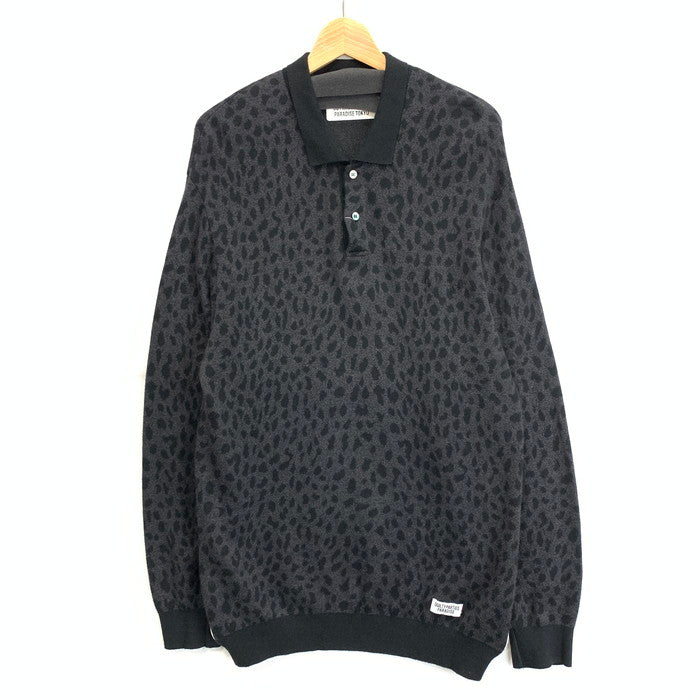 【中古品】【メンズ】 WACKO MARIA ワコマリア LEOPARD KNIT POLO SHIRT ニット ポロシャツ 長袖 ブランド 古着 140-251122-gm-07-fuz サイズ：L カラー：ブラック 万代Net店