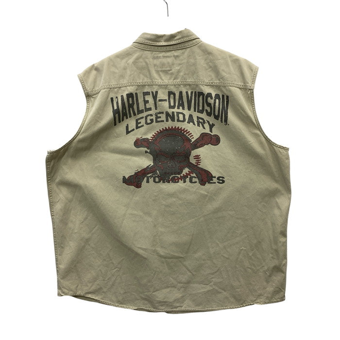 【中古品】【メンズ】 HARLEY DAVIDSON ハーレーダビッドソン SLEEVELESS SHIRT ベスト トップス ブランド 古着 145-250427-gm-15-fuz サイズ：3XL カラー：カーキ 万代Net店