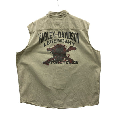 【中古品】【メンズ】 HARLEY DAVIDSON ハーレーダビッドソン SLEEVELESS SHIRT ベスト トップス ブランド 古着 145-250427-gm-15-fuz サイズ：3XL カラー：カーキ 万代Net店