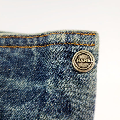 【中古品】【レディース】 CHANEL シャネル CAMELLIA DENIM FLARE SKIRT P53816V40517 イタリア製 国内正規 カメリア デニムスカート プリーツ フレア 168-240803-mk-04-izu サイズ：38 カラー：インディゴ 万代Net店