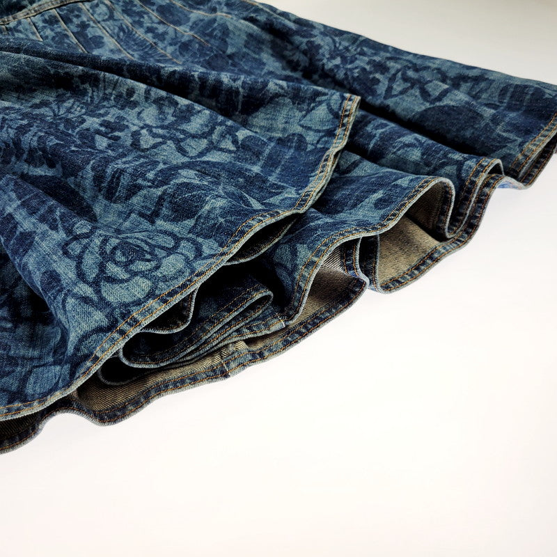 【中古品】【レディース】 CHANEL シャネル CAMELLIA DENIM FLARE SKIRT P53816V40517 イタリア製 国内正規 カメリア デニムスカート プリーツ フレア 168-240803-mk-04-izu サイズ：38 カラー：インディゴ 万代Net店