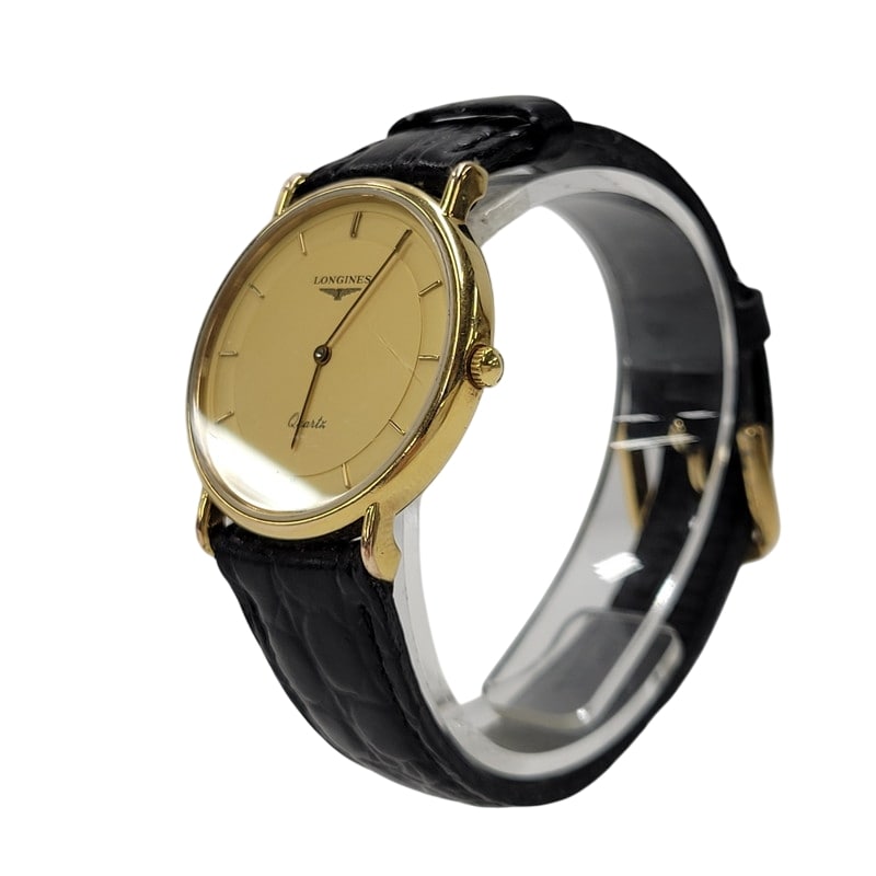 【現状渡し品】【メンズ/レディース】 LONGINES ロンジン ROUND FACE QUARTS 24742139 ラウンドフェイス ゴールド文字盤 腕時計 197-250522-ay-17-izu カラー：ブラック×ゴールド 万代Net店