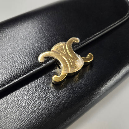 【中古美品】【メンズ/レディース】 CELINE セリーヌ ラージウォレット トリオンフ シャイニーカーフスキン 長財布 サイフ 181-251004-ay-05-izu カラー：ブラック 万代Net店