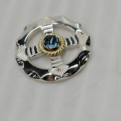 【中古品】【メンズ/レディース】 GOD SUNS ゴッドサンズ SV950 K18YG 金縄TQホイールLL (プレーン) ブルートパーズ アクセサリー 192-260408-kh-03-izu カラー：シルバー×ゴールド 万代Net店