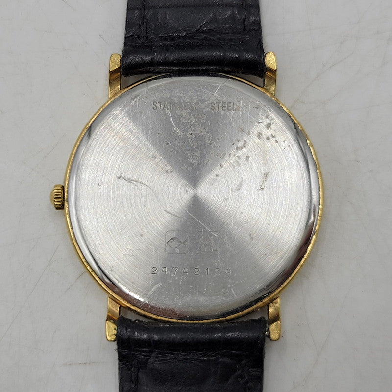 【現状渡し品】【メンズ/レディース】 LONGINES ロンジン ROUND FACE QUARTS 24742139 ラウンドフェイス クォーツ ゴールド文字盤 腕時計 197-250522-ay-17-izu カラー：ブラック×ゴールド 万代Net店
