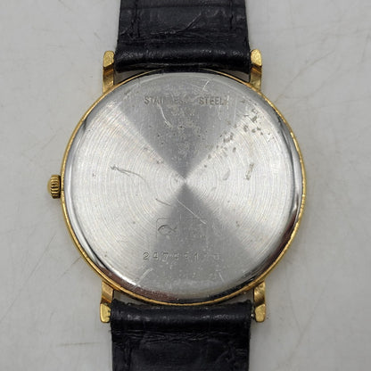 【現状渡し品】【メンズ/レディース】 LONGINES ロンジン ROUND FACE QUARTS 24742139 ラウンドフェイス クォーツ ゴールド文字盤 腕時計 197-250522-ay-17-izu カラー：ブラック×ゴールド 万代Net店