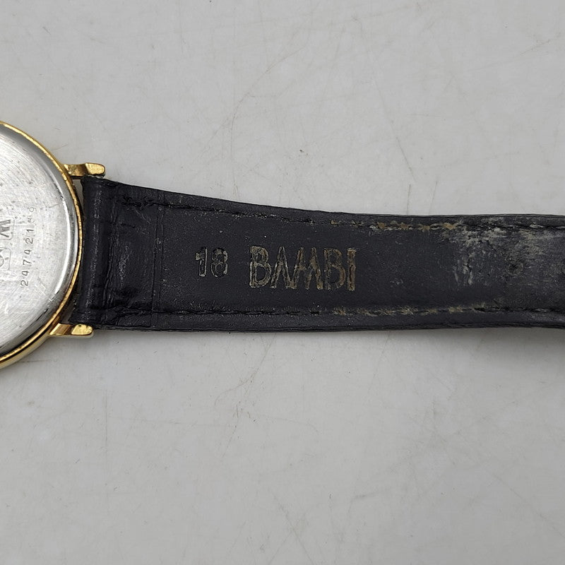 【現状渡し品】【メンズ/レディース】 LONGINES ロンジン ROUND FACE QUARTS 24742139 ラウンドフェイス クォーツ ゴールド文字盤 腕時計 197-250522-ay-17-izu カラー：ブラック×ゴールド 万代Net店