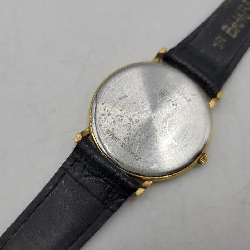 【現状渡し品】【メンズ/レディース】 LONGINES ロンジン ROUND FACE QUARTS 24742139 ラウンドフェイス クォーツ ゴールド文字盤 腕時計 197-250522-ay-17-izu カラー：ブラック×ゴールド 万代Net店