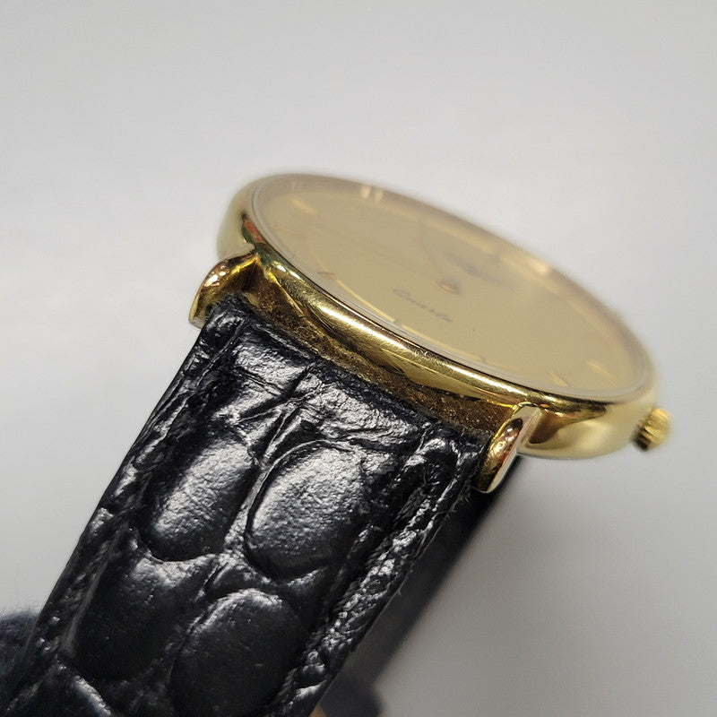 【現状渡し品】【メンズ/レディース】 LONGINES ロンジン ROUND FACE QUARTS 24742139 ラウンドフェイス クォーツ ゴールド文字盤 腕時計 197-250522-ay-17-izu カラー：ブラック×ゴールド 万代Net店