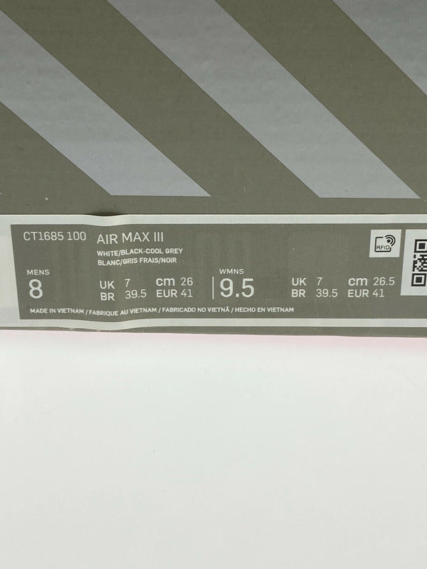 【現状渡し品】【メンズ】 NIKE ナイキ CT1685-100 AIR MAX III SNEAKER エアマックス スニーカー 160-231214-ab-77-min サイズ：26cm カラー：WHITE/BLACK-COOL GREY 万代Net店