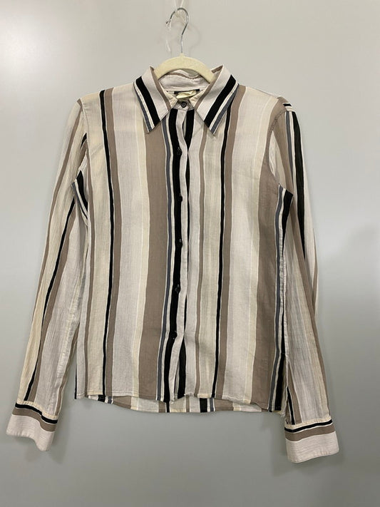 【中古品】【レディース】 agnes b. アニエスベー VINTAGE USED OLD SHIRT MADE IN FRANCE ストライプシャツ 長袖シャツ トップス 170-240808-yn-12-min サイズ：38 カラー：ブラウン/ベージュ/ブラック等 万代Net店