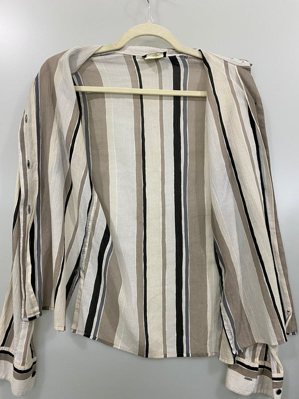 【中古品】【レディース】 agnes b. アニエスベー VINTAGE USED OLD SHIRT MADE IN FRANCE ストライプシャツ 長袖シャツ トップス 170-240808-yn-12-min サイズ：38 カラー：ブラウン/ベージュ/ブラック等 万代Net店