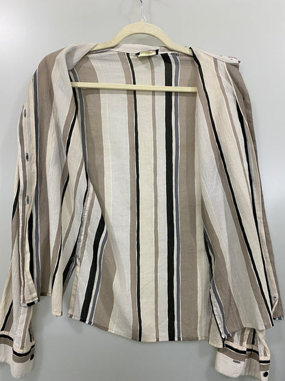 【中古品】【レディース】 agnes b. アニエスベー VINTAGE USED OLD SHIRT MADE IN FRANCE ストライプシャツ 長袖シャツ トップス 170-240808-yn-12-min サイズ：38 カラー：ブラウン/ベージュ/ブラック等 万代Net店