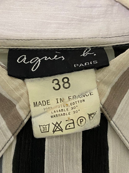 【中古品】【レディース】 agnes b. アニエスベー VINTAGE USED OLD SHIRT MADE IN FRANCE ストライプシャツ 長袖シャツ トップス 170-240808-yn-12-min サイズ：38 カラー：ブラウン/ベージュ/ブラック等 万代Net店