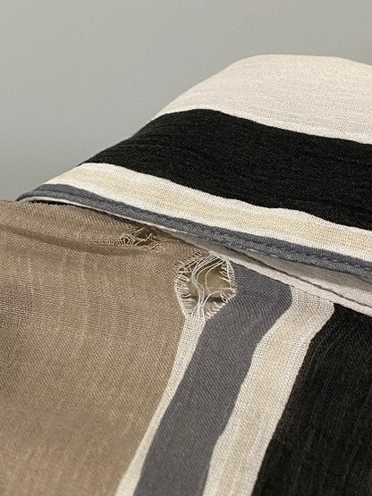 【中古品】【レディース】 agnes b. アニエスベー VINTAGE USED OLD SHIRT MADE IN FRANCE ストライプシャツ 長袖シャツ トップス 170-240808-yn-12-min サイズ：38 カラー：ブラウン/ベージュ/ブラック等 万代Net店