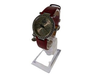 【中古品】【レディース】  Vivienne Westwood ヴィヴィアンウエストウッド VV006SLRD チャーム付きウォッチ  腕時計 197-240316-ab-12-min サイズ：ケース約縦3cm×横3cm、ベルト幅約1.5cm カラー：ケース：シルバー、ベルト：レッド 万代Net店