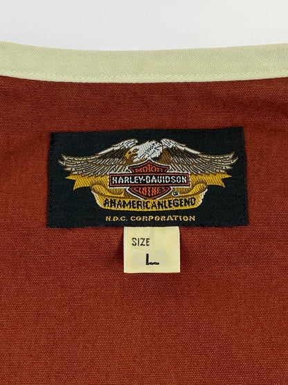 【中古品】【レディース】 HARLEY DAVIDSON ハーレーダビッドソン ZIP-UP SHIRT ジップ シャツ トップス 170-240814-ks-05-min サイズ：L カラー：レッド系 万代Net店