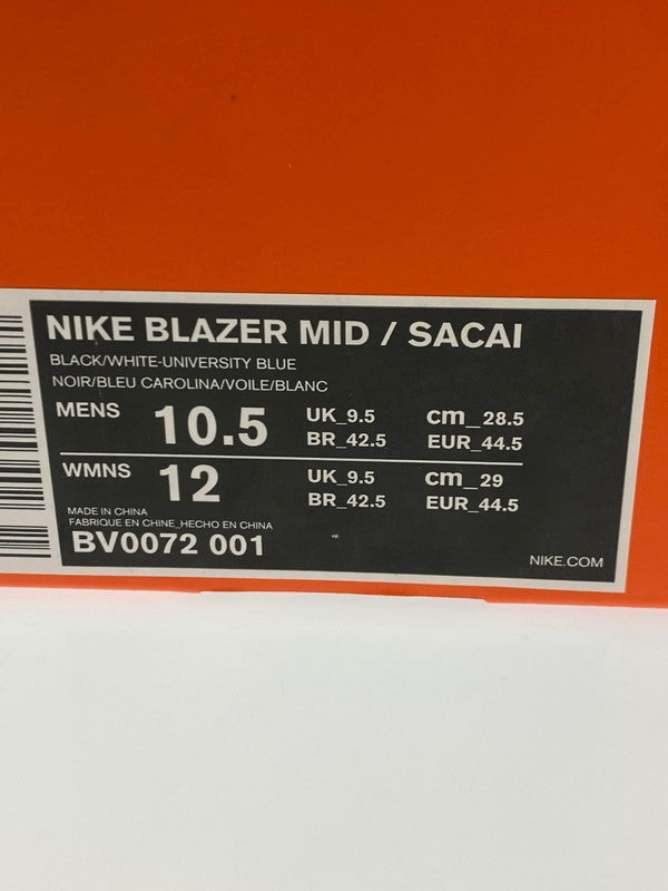 【LIFTる。景品】【中古】【メンズ】 NIKE ナイキ ×SACAI サカイ BLAZER MID BV0072-001 ブレーザー ミッド スニーカー 靴 160-250424-jt-06-min サイズ：US 10.5 28.5cm カラー：BLACK/WHITE-UNIVERSITY BULE 万代Net店