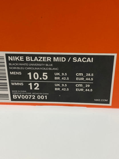 【LIFTる。景品】【中古】【メンズ】 NIKE ナイキ ×SACAI サカイ BLAZER MID BV0072-001 ブレーザー ミッド スニーカー 靴 160-250424-jt-06-min サイズ：US 10.5 28.5cm カラー：BLACK/WHITE-UNIVERSITY BULE 万代Net店
