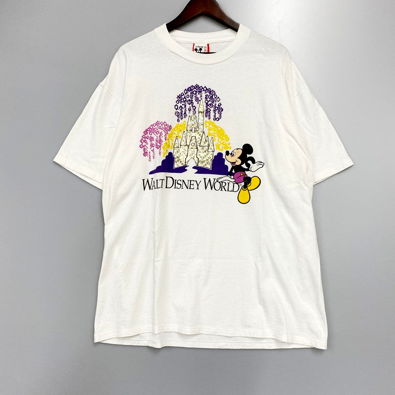 【中古品】【メンズ】  DISNEY DESIGNS 90S WALT DISNEY WORLD T-SHIRT ディズニーデザイン Tシャツ ラメデザイン 半袖 トップス 146-240628-ay-10-izu サイズ：L-XL カラー：ホワイト 万代Net店