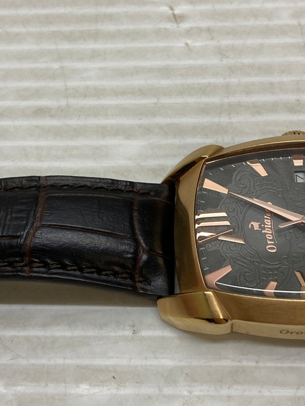 【中古品】【メンズ】 OROBIANCO オロビアンコ OR0079 RETANGORA クォーツ腕時計 197-250714-SS-3-min カラー：ブラウン 万代Net店