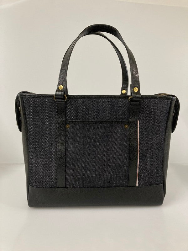 【LIFTる。景品】【中古美品】【メンズ】BEAD-YA TALONジッパー セルビッチデニム切替 本革サドルレザー極厚リベット トートバッグ カバン 鞄 188-240218-ab-01-min 万代Net店