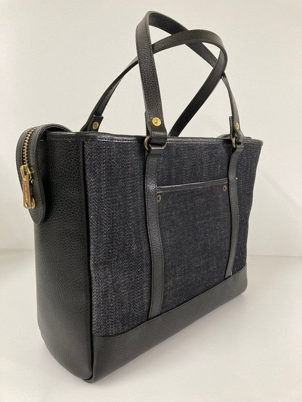 【LIFTる。景品】【中古美品】【メンズ】BEAD-YA TALONジッパー セルビッチデニム切替 本革サドルレザー極厚リベット トートバッグ カバン 鞄 188-240218-ab-01-min 万代Net店