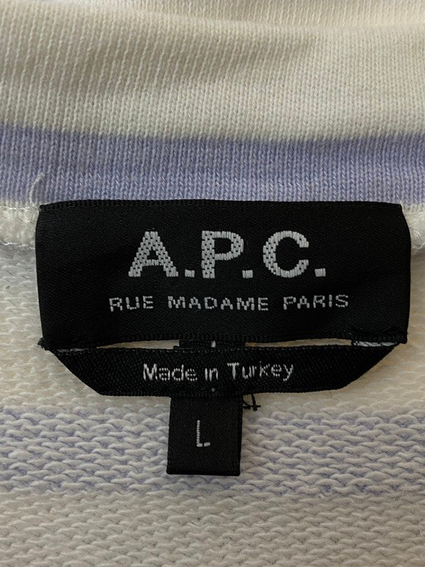 【中古品】【メンズ】 A.P.C. アーペーセー STRIPSE SWEATSHIRT ストライプ スウェットシャツ トレーナー 141-240210-yn-32-min サイズ：L カラー：ホワイト/パープル 万代Net店