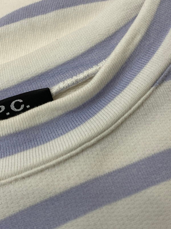 【中古品】【メンズ】 A.P.C. アーペーセー STRIPSE SWEATSHIRT ストライプ スウェットシャツ トレーナー 141-240210-min サイズ：L カラー：ホワイト/パープル 万代Net店