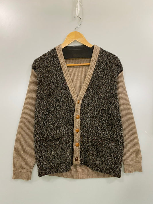 【現状渡し品】【メンズ】 JAPAN VINTAGE タイガ 地球印 日本製 身頃切替ニットカーディガン 146-251220-zi-06-min サイズ：不明 カラー：ライトブラウン/オリーブグリーン系 万代Net店