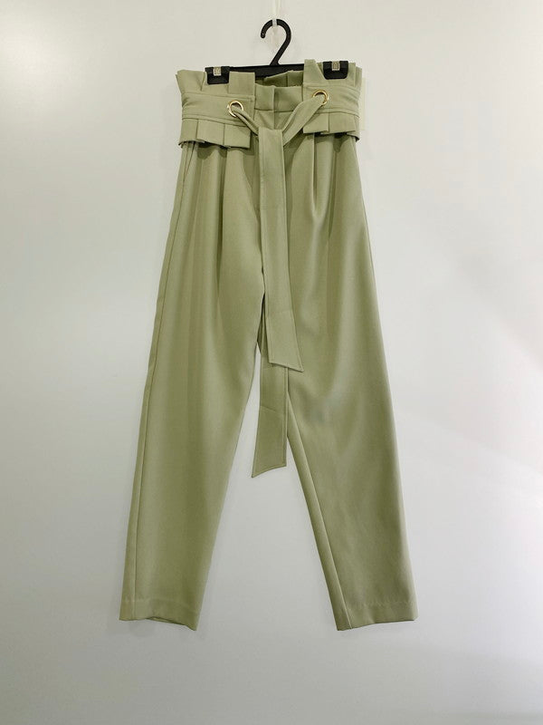 【中古品】【レディース】  EIMY ISTOIRE エイミーイストワール リボンベルト付きタックパンツ PANTS  171-240725-ks-16-min サイズ：S カラー：くすみグリーン 万代Net店