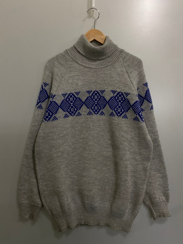 【中古品】【メンズ】  DRAPELUL ROMANIA 80S KNIT SWEATER ノルディック柄 タートルネックニットセーター トップス 146-240302-ks-17-min サイズ：52 カラー：グレー 万代Net店