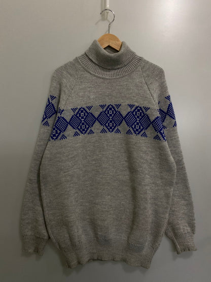 【中古品】【メンズ】  DRAPELUL ROMANIA 80S KNIT SWEATER ノルディック柄 タートルネックニットセーター トップス 146-240302-ks-17-min サイズ：52 カラー：グレー 万代Net店