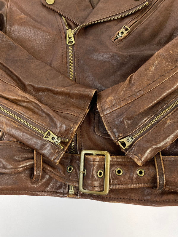【中古品】【レディース】 LEATHER JACKET 1811402401 18年モデル ダブルライダースレザージャケット アウター 169-260509-yn-04-min サイズ：120 カラー：ブラウン 万代Net店