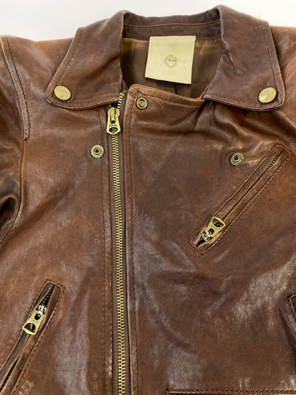 【中古品】【レディース】 LEATHER JACKET 1811402401 18年モデル ダブルライダースレザージャケット アウター 169-260509-yn-04-min サイズ：120 カラー：ブラウン 万代Net店