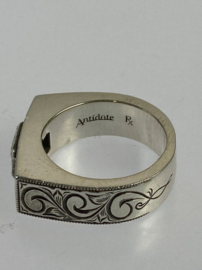 【中古品】【メンズ】  ANTIDOTE BUYERS CLUB ENGRAVED OCTAGON CUTSTONE RING RX-718 アンチドート バイヤーズ クラブ リング 指輪 192-240305-yn-05-min サイズ：日本サイズ実寸：約10号 カラー：シルバー 万代Net店