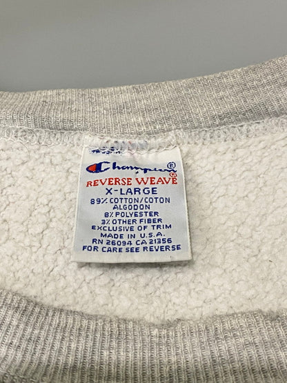 【現状渡し品】【メンズ】  CHAMPION-REVERSE WEAVE 刺繍タグ USA製 90S JOHNSON STATE COLLEGE LOGO SWEAT SHIRT チャンピオン リバースウィーブ スウェット トップス 146-240228-ks-03-min サイズ：XL カラー：グレー 万代Net店