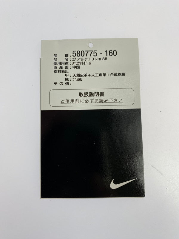 【中古品】【メンズ】 NIKE ナイキ 580775-160 AIR JORDAN 3 RETRO 88 160-240307-ks-08-min サイズ：27cm カラー：WHITE/FIRE RED‐CMNT GREY‐BLACK 万代Net店