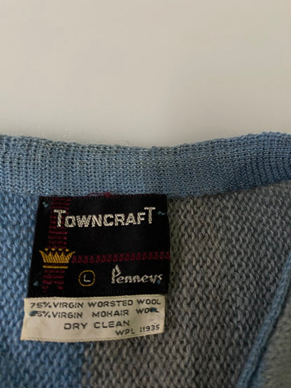 【中古品】【メンズ】 TOWNCRAFT タウンクラフト 60-70's WOOL MOHAIR KNIT CARDIGAN ウール モヘア ニットカーディガン トップス 146-240318-yn-09-min サイズ：L カラー：ライトブルー 万代Net店