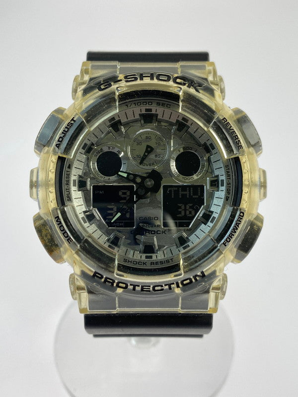 【中古品】【メンズ】 G-SHOCK ジーショック ”カモフラージュ スケルトンシリーズ”アナデジ クォーツ腕時計 GA-100SKC-1AJF 腕時計 時計 196-240321-jt-07-min カラー：シルバー/ブラック 万代Net店