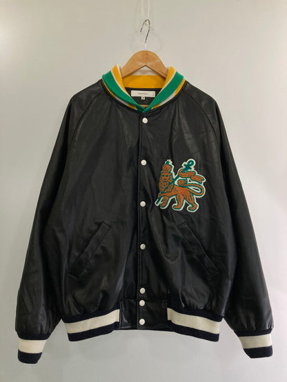 【中古品】【メンズ】 SASQUATCHfabrix. サスクワァッチファブリックス 22SS SYNTHTETIC LEATHER STADIUM JKT 22SS-JKL-006 シンセティック レザー スタジアムジャケット アウター 140-240314-yn-12-min サイズ：L カラー：ブラック 万代Net店