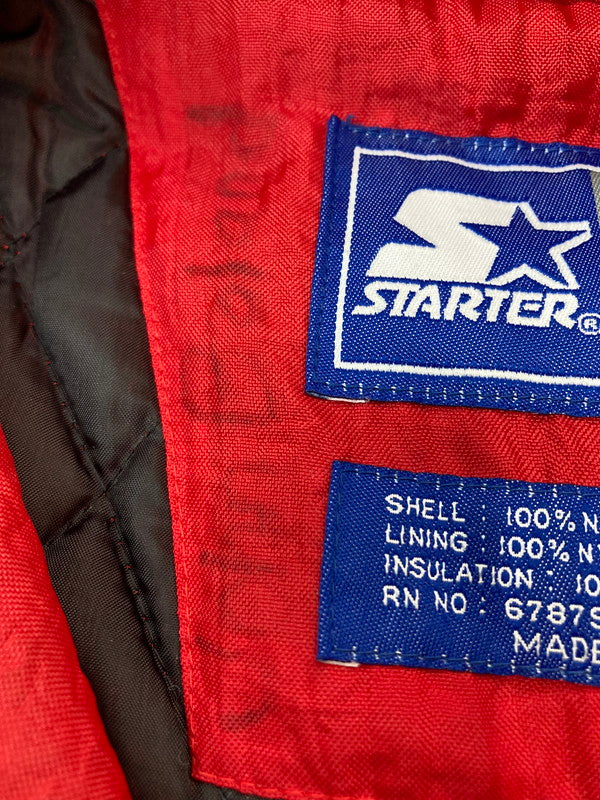 【中古品】【メンズ】 STARTER CHICAGO BULLS NYLON ANORAK JACKET スターター シカゴ ブルズ アノラック ジャケット アウター 146-240401-jt-08-min サイズ：L カラー：レッド 万代Net店