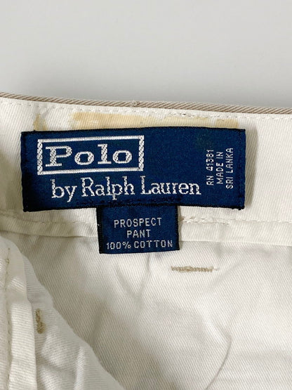 【現状渡し品】【レディース】 Polo by Ralph Lauren ポロバイラルフローレン 紺タグ 90S 2-TUCK CHINO TROUSERS タック チノパンツ ボトムス 171-240813-me-29-min サイズ：35×30 カラー：ベージュ 万代Net店